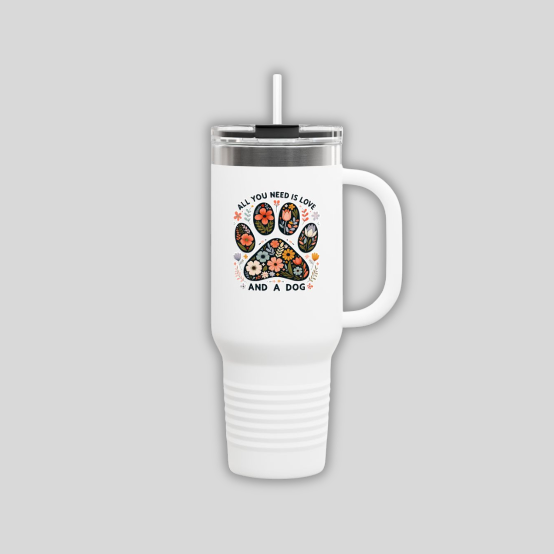 [PHYSICAL] Floral Dog Love Insulated Travel Mug