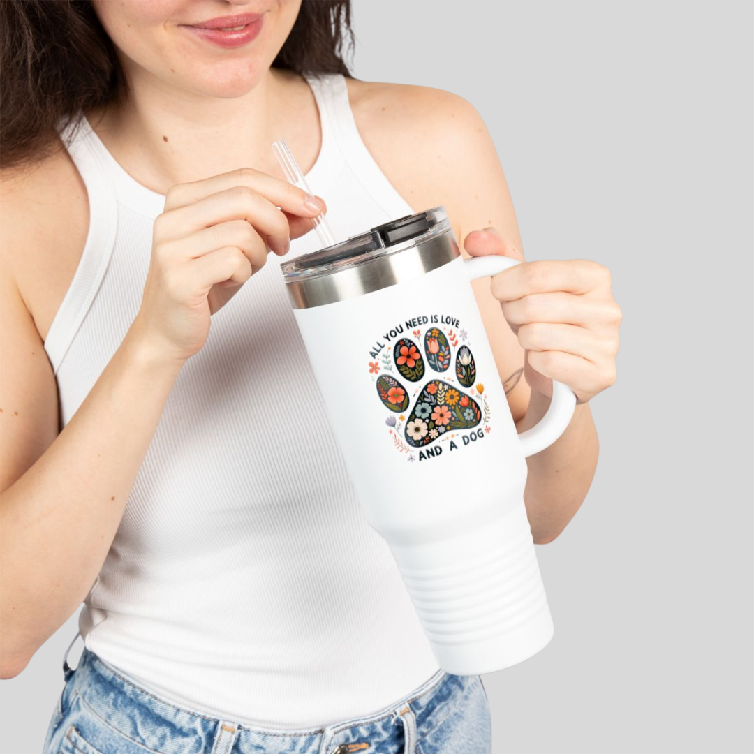 [PHYSICAL] Floral Dog Love Insulated Travel Mug